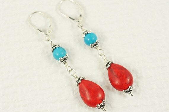 Turquoise Chandelier Earrings, Sleeping Beauty Sterling Silver Lever Backs