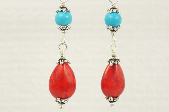 Turquoise Chandelier Earrings, Sleeping Beauty Sterling Silver Lever Backs