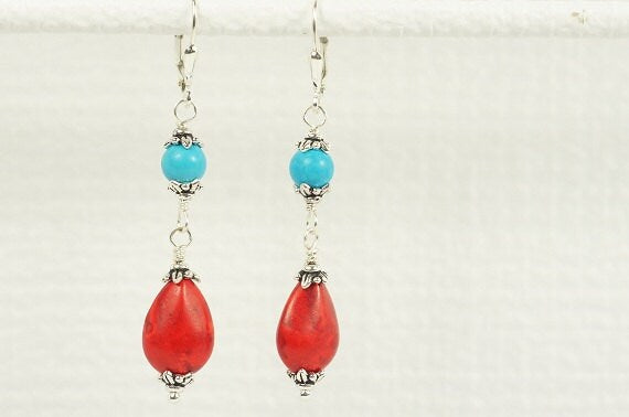 Turquoise Chandelier Earrings, Sleeping Beauty Sterling Silver Lever Backs
