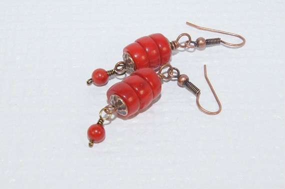 Red Coral Earrings Copper Jewelry Gemstone Earrings