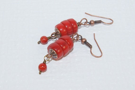 Red Coral Earrings Copper Jewelry Gemstone Earrings