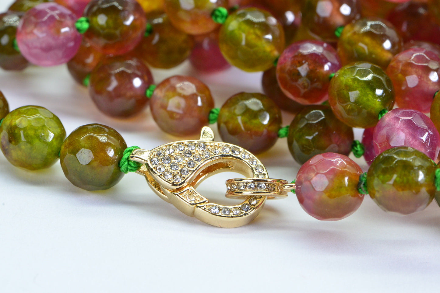 Watermelon Tourmaline 108 Bead Mala Necklace: Knotted Gemstone Yaga Gift