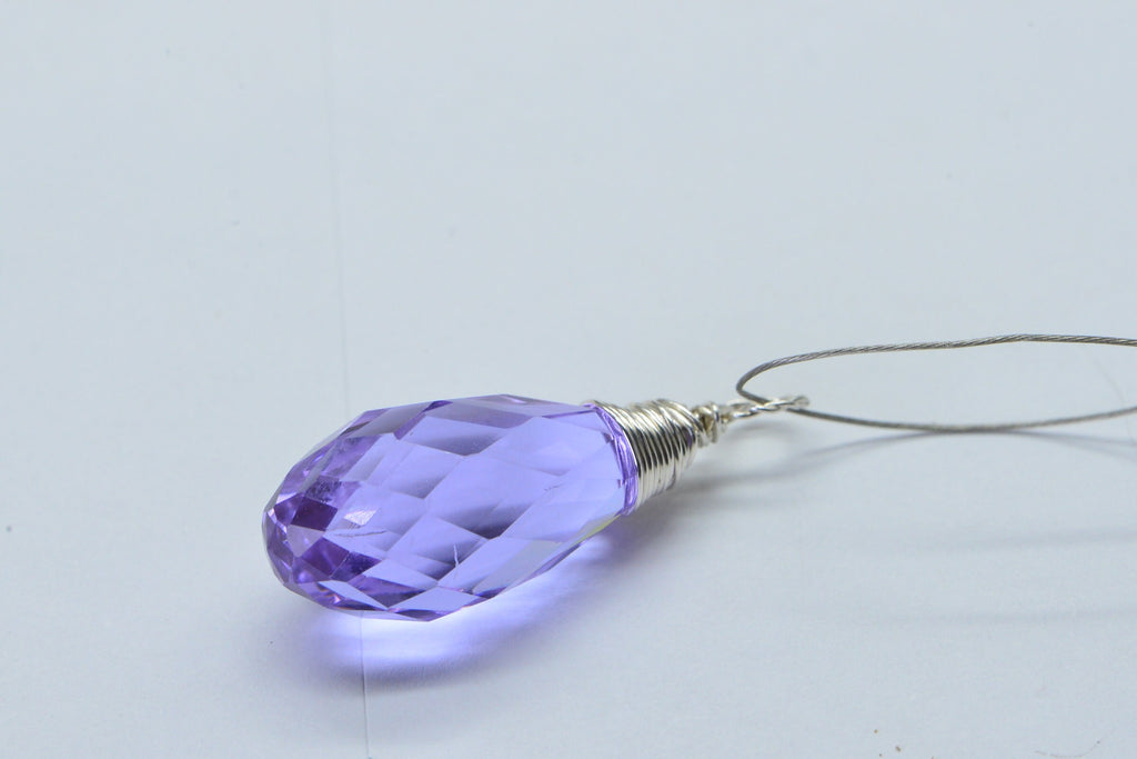 Lavender Large Briolette Wire Wrapped Silver Purple Crystal Teardrop Add Charm Light Amethyst