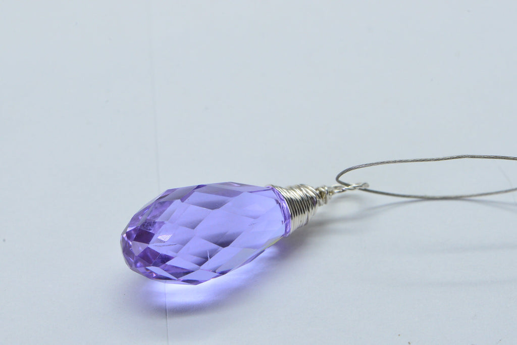 Lavender Large Briolette Wire Wrapped Silver Purple Crystal Teardrop Add Charm Light Amethyst