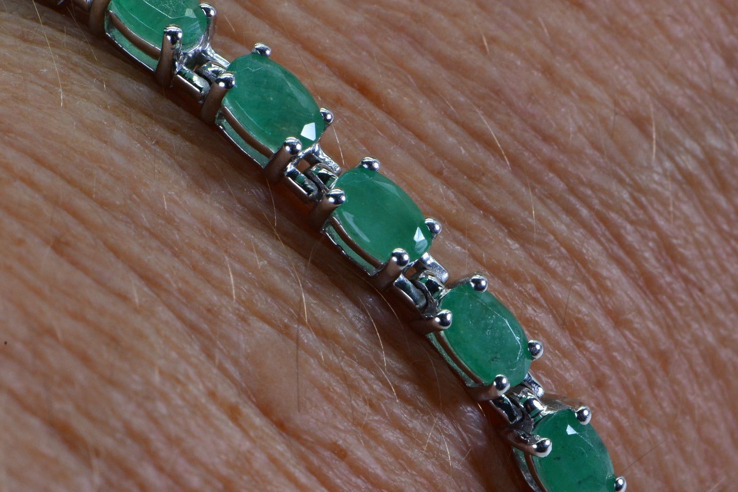 Colombian Emerald Bracelet, Rhodium Sterling Silver Bolo Bracelet, May Birthstone
