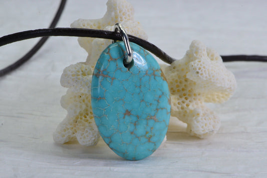 Handmade Kingman Turquoise Pendant: Oval Sterling Silver, Arizona Gemstone