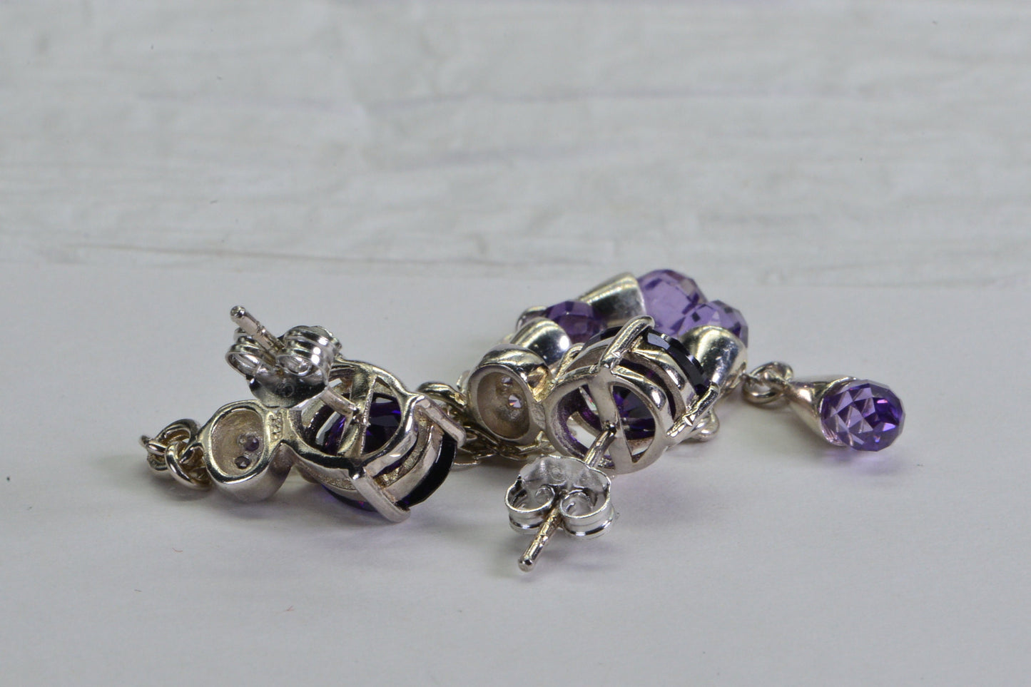 Amethyst Drop Earrings: Sterling Silver Chain Studs, February Birthstone