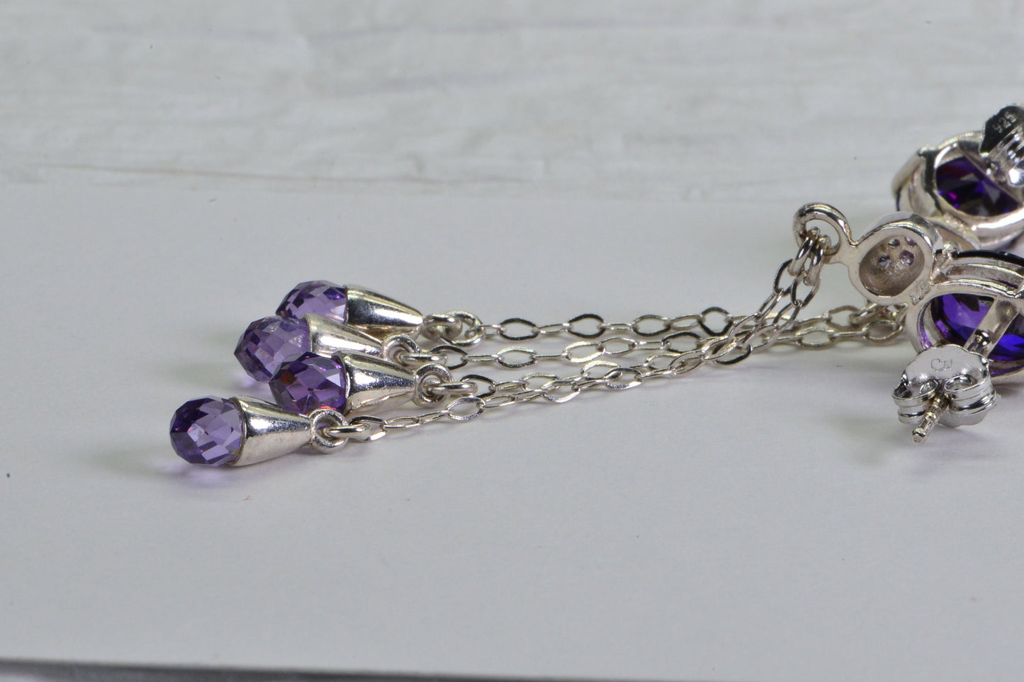 Amethyst Drop Earrings: Sterling Silver Chain Studs, February Birthstone