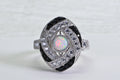 Sterling Silver Lab Opal Ring: Black & White Simulated Diamond Statement Ring