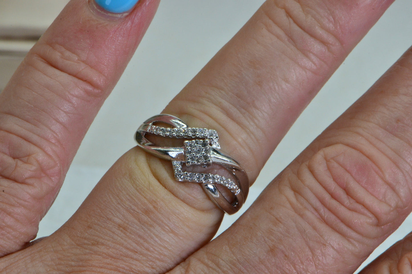 Real Diamond Crossover Ring: Sterling Silver Multi-Row Wedding Band