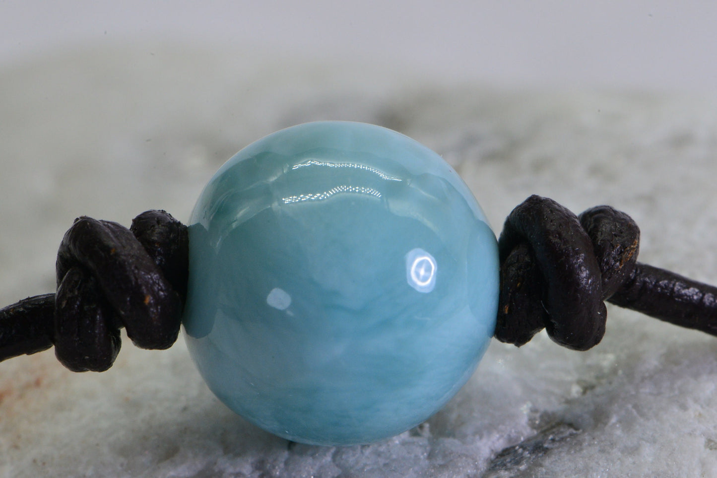 Larimar Bead Bracelet: Genuine Gemstone on Leather Cord