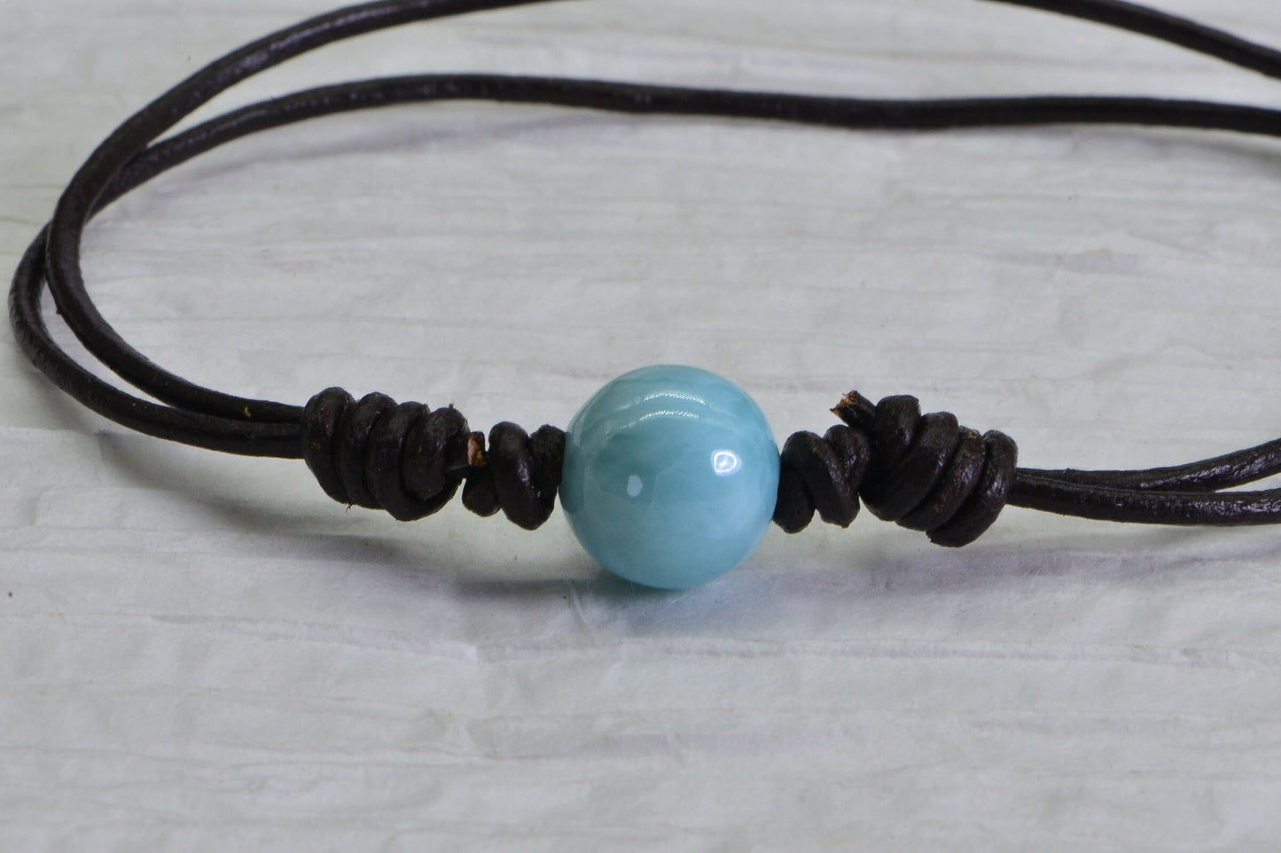 Larimar Bead Bracelet: Genuine Gemstone on Leather Cord