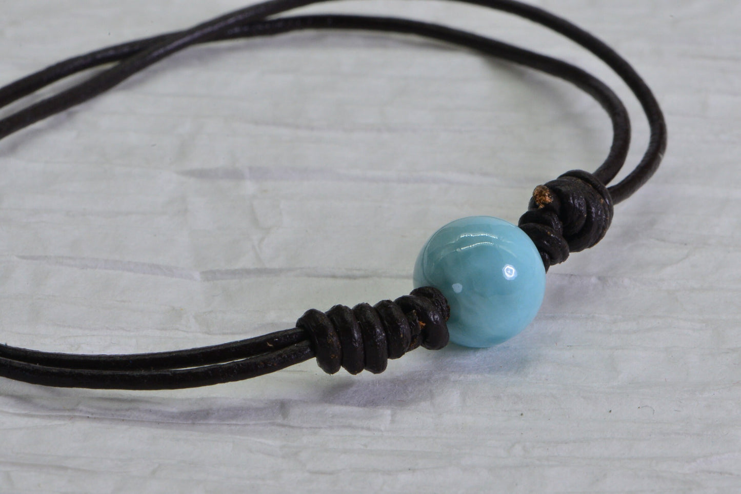 Larimar Bead Bracelet: Genuine Gemstone on Leather Cord