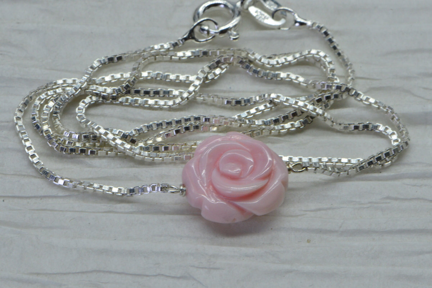 Queen Conch Pink Rose Sterling Silver Anklet - 9 inch