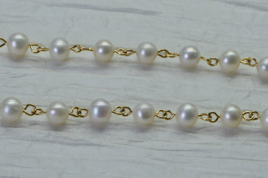 Freshwater Pearl Rosary Choker: 14K Yellow Gold Filled Wire Wrap