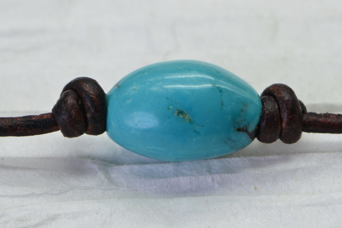 Raw Kingman Turquoise Nugget Necklace: Brown Leather Knot