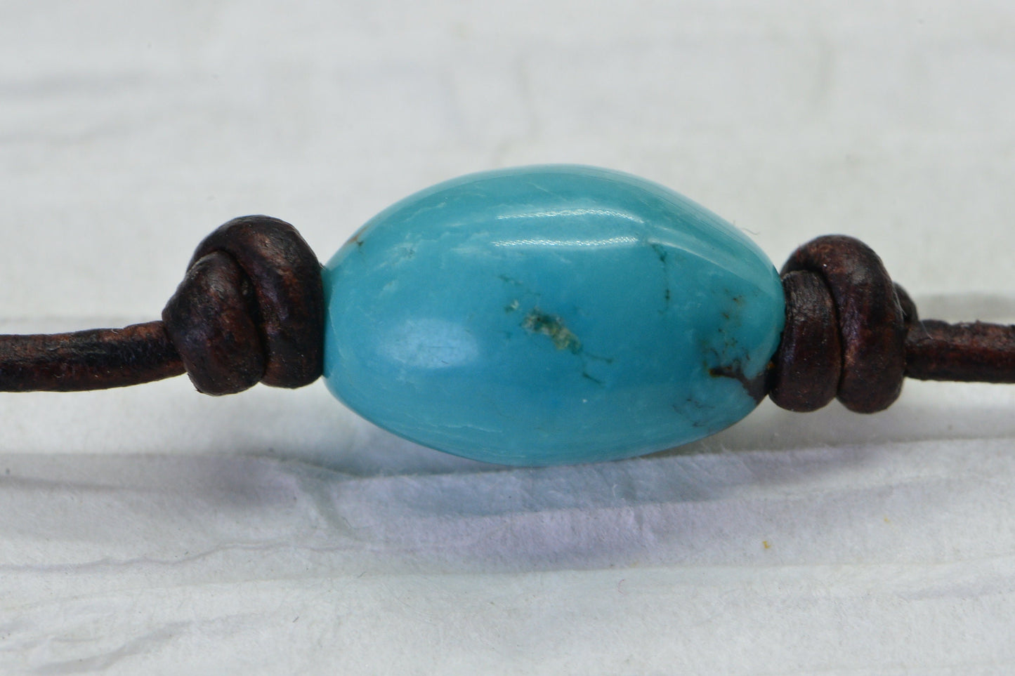 Raw Kingman Turquoise Nugget Necklace: Brown Leather Knot