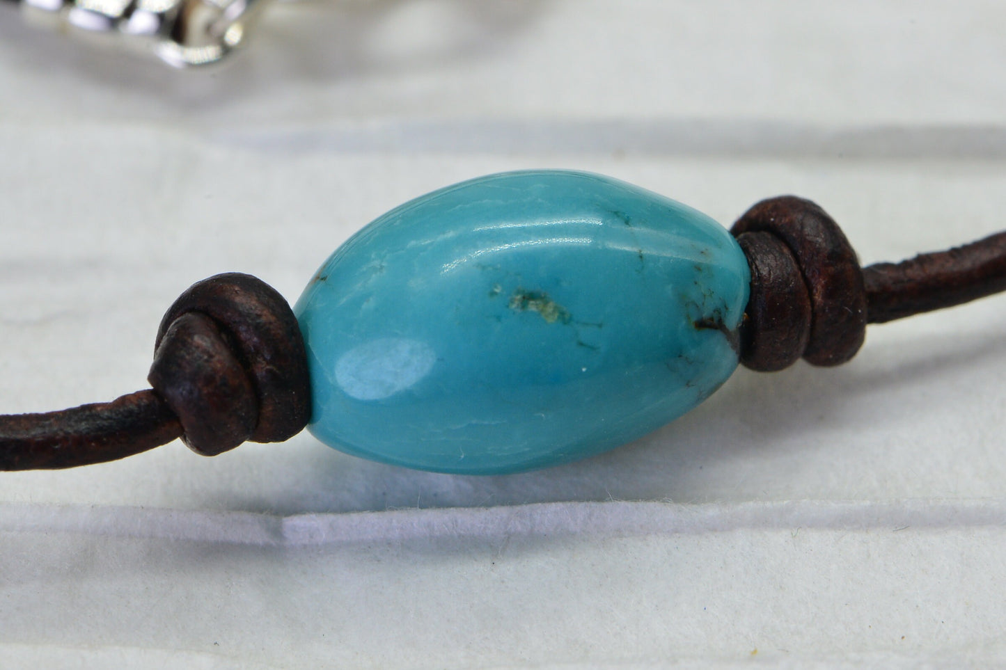 Raw Kingman Turquoise Nugget Necklace: Brown Leather Knot