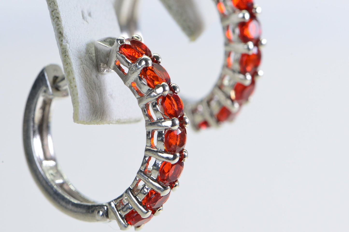 Mexican Fire Opal Hoop Earrings: Sterling Silver October Birthstone