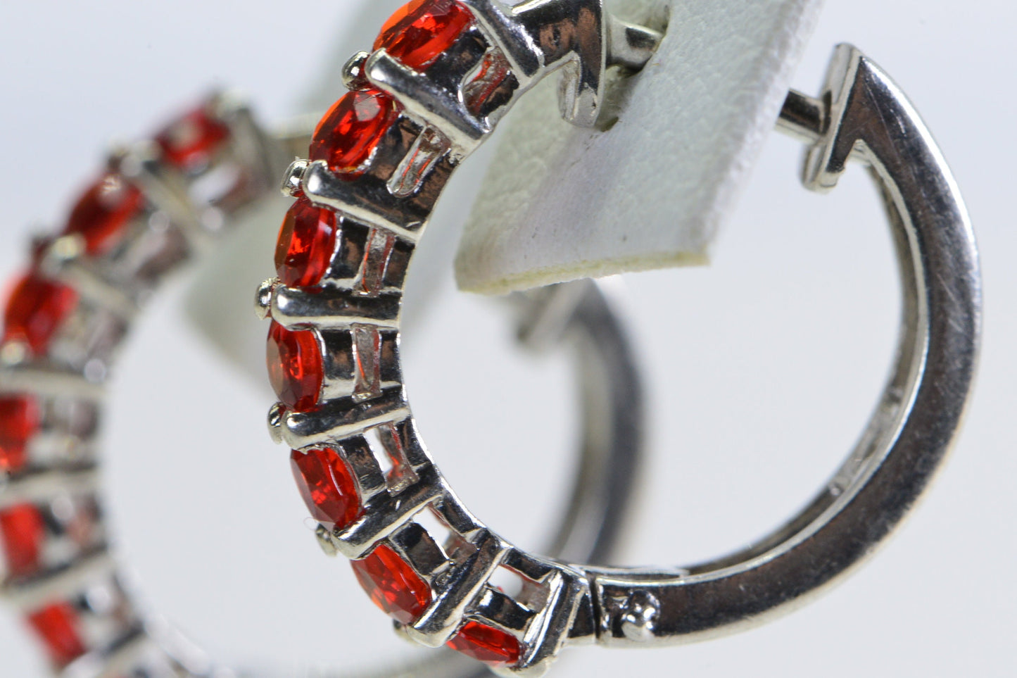 Mexican Fire Opal Hoop Earrings: Sterling Silver October Birthstone