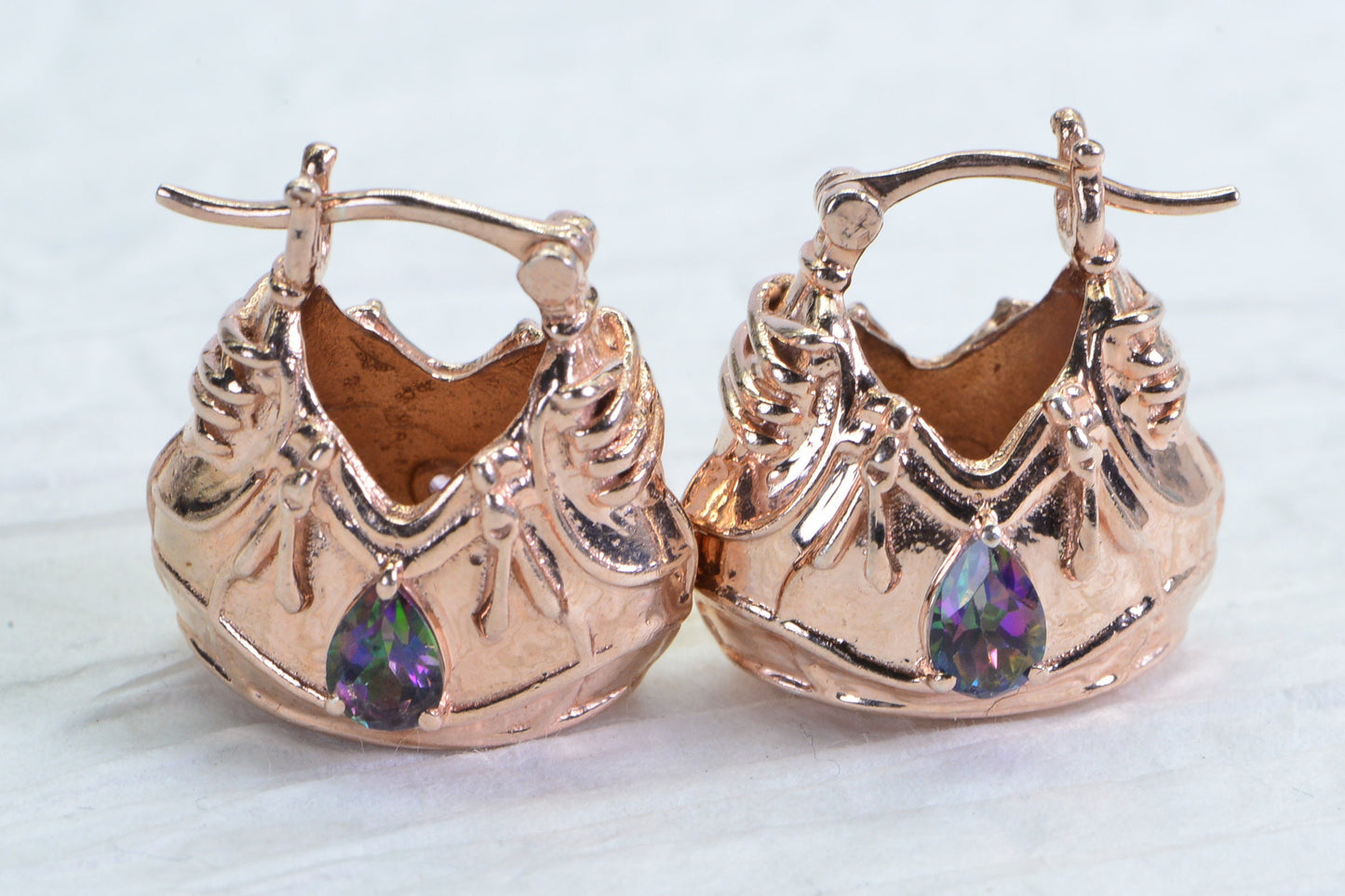 Vintage Rose Gold Basket Earrings: Mystic Topaz 925 Sterling Silver