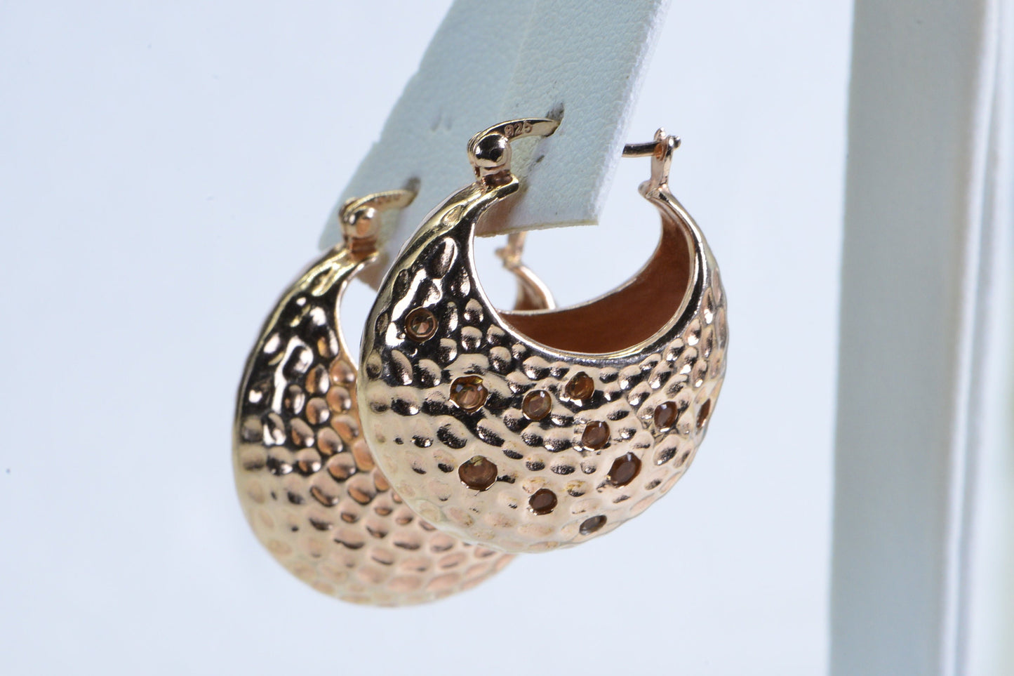 Vintage Rose Gold Basket Earrings: Natural Citrine, 925 Sterling Silver