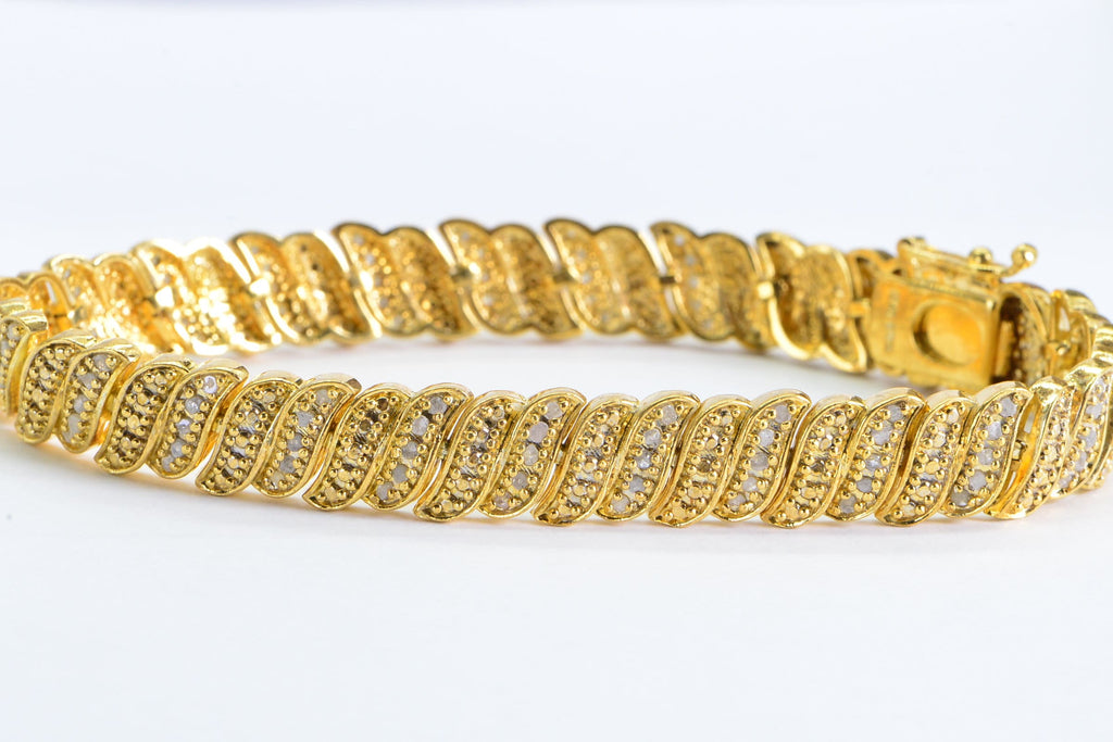 Vintage Diamond Tennis Bracelet: 24K Gold Over Sterling Silver