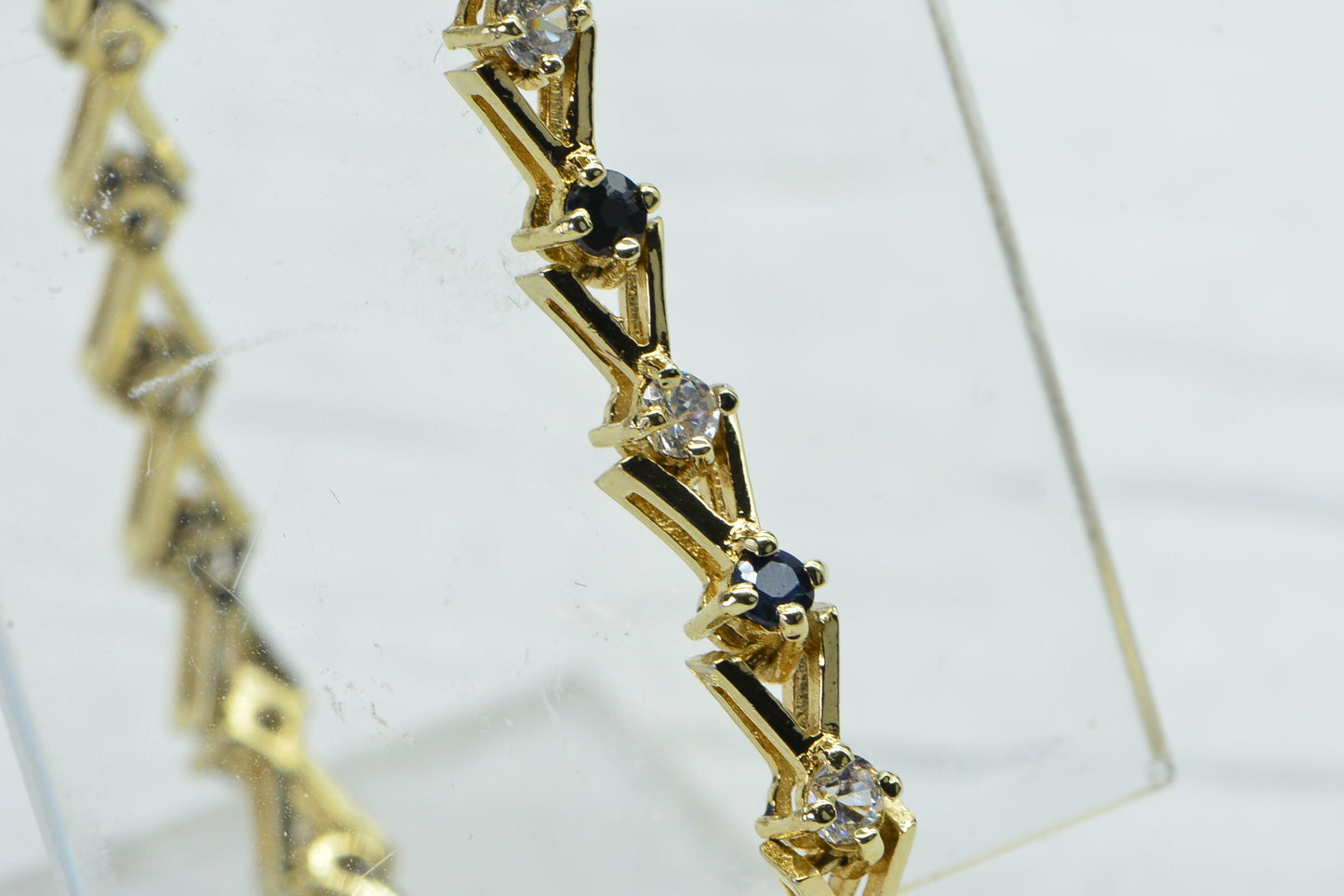 Sapphire and CZ Tennis Bracelet: 14K Gold Over Sterling Silver, 7.5 Inch