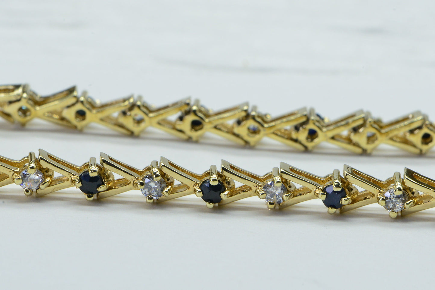Sapphire and CZ Tennis Bracelet: 14K Gold Over Sterling Silver, 7.5 Inch