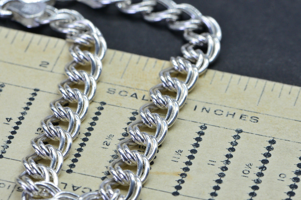 Heavy Dangle Charm Bracelet, Sterling Silver Cuban Chain Bracelet