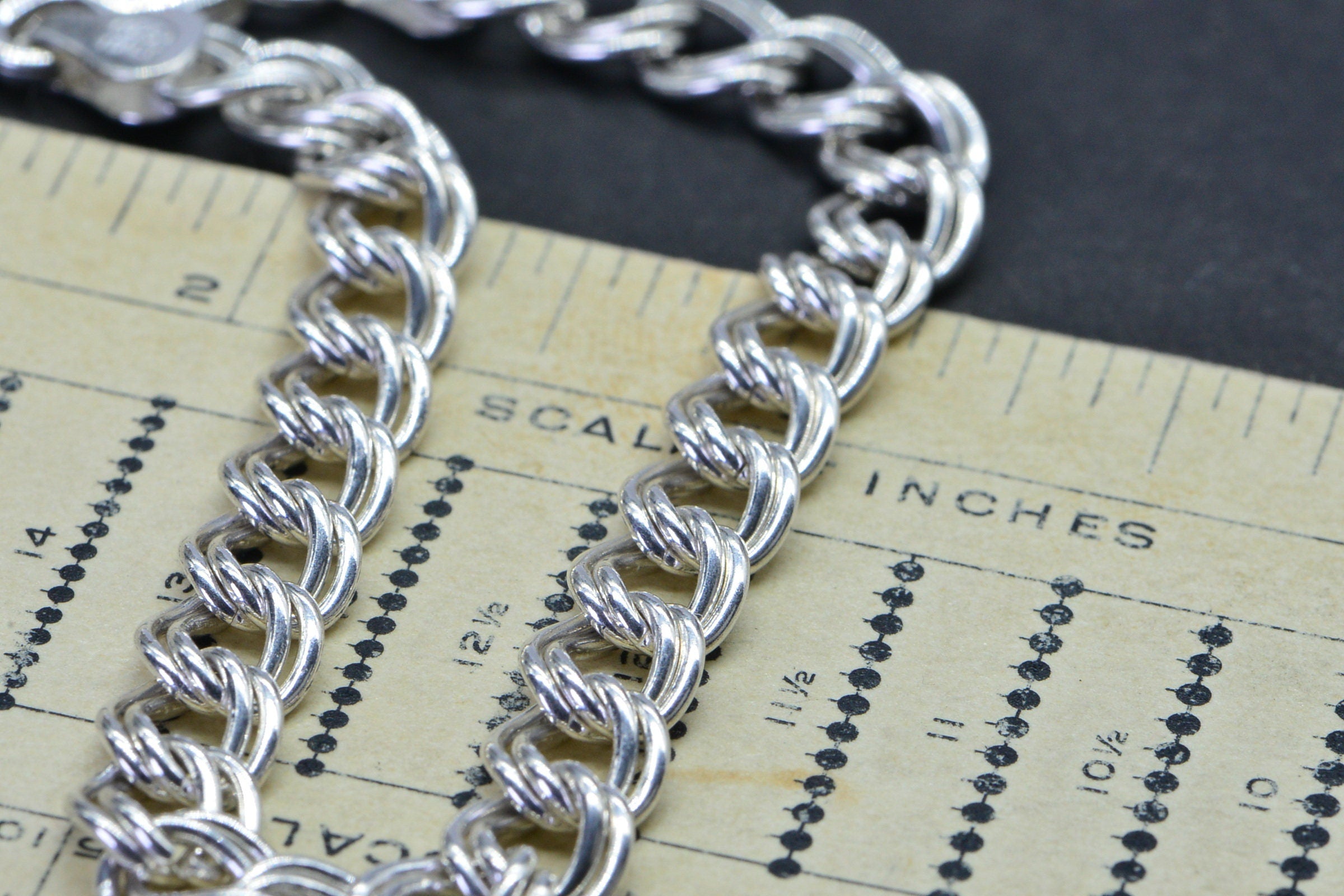 Heavy Dangle Charm Bracelet, Sterling Silver Cuban Chain Bracelet