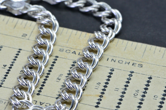 Heavy Dangle Charm Bracelet, Sterling Silver Cuban Chain Bracelet