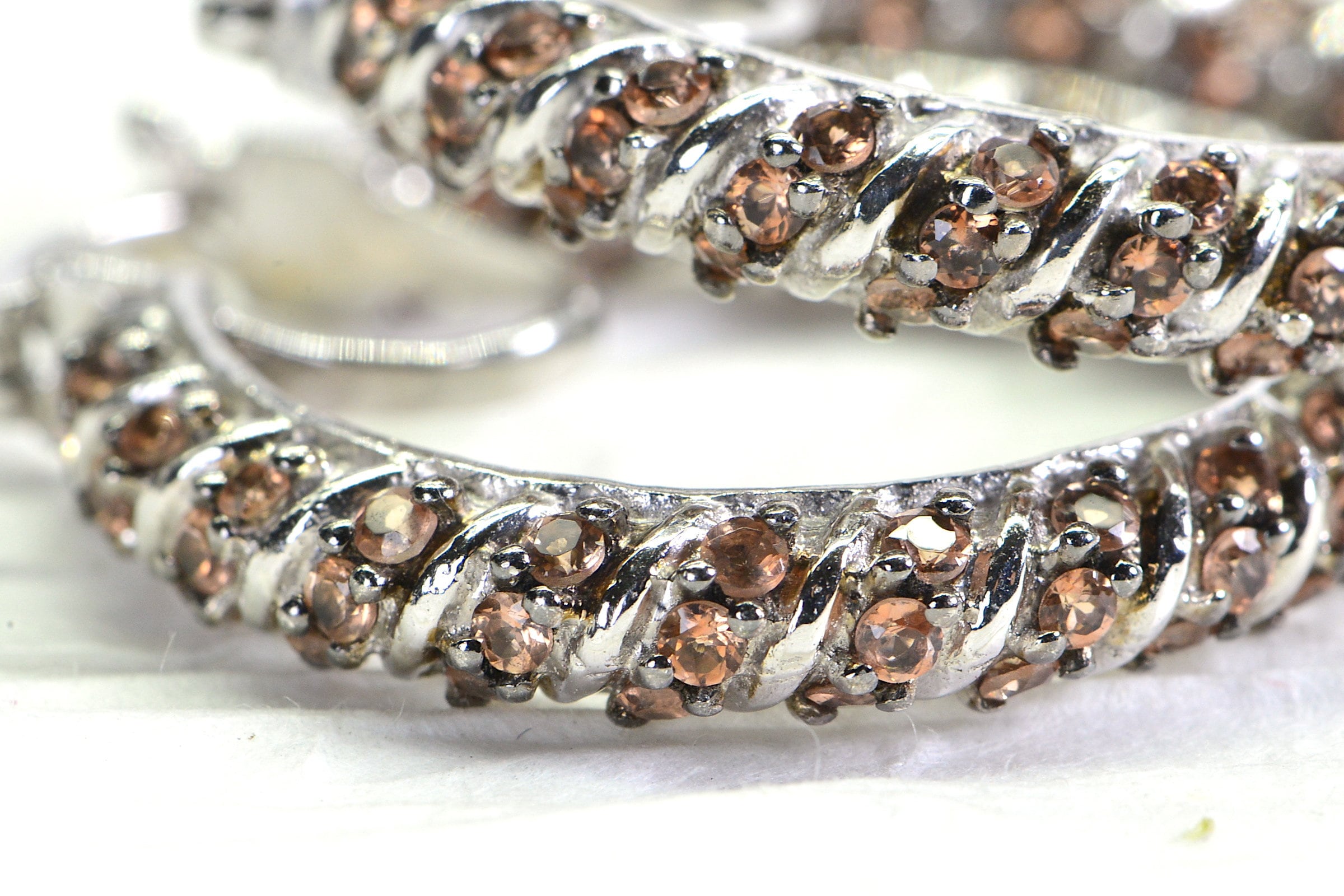 Andalusite Sterling Silver Hoop Earrings: Twisted Gemstone Statement Jewelry