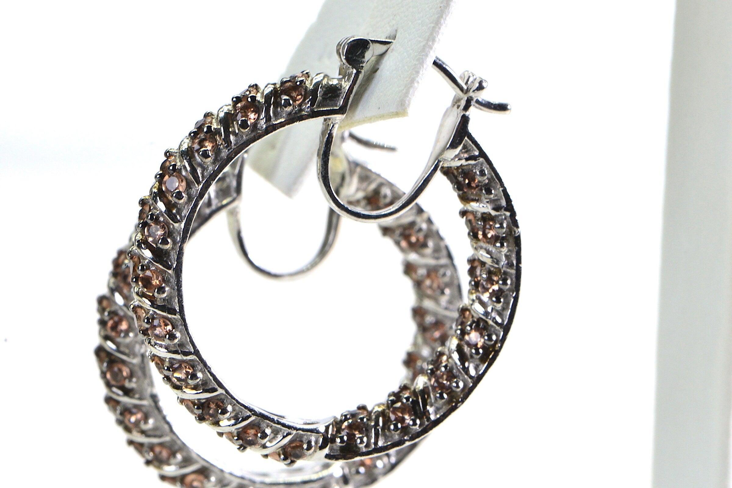 Andalusite Sterling Silver Hoop Earrings: Twisted Gemstone Statement Jewelry