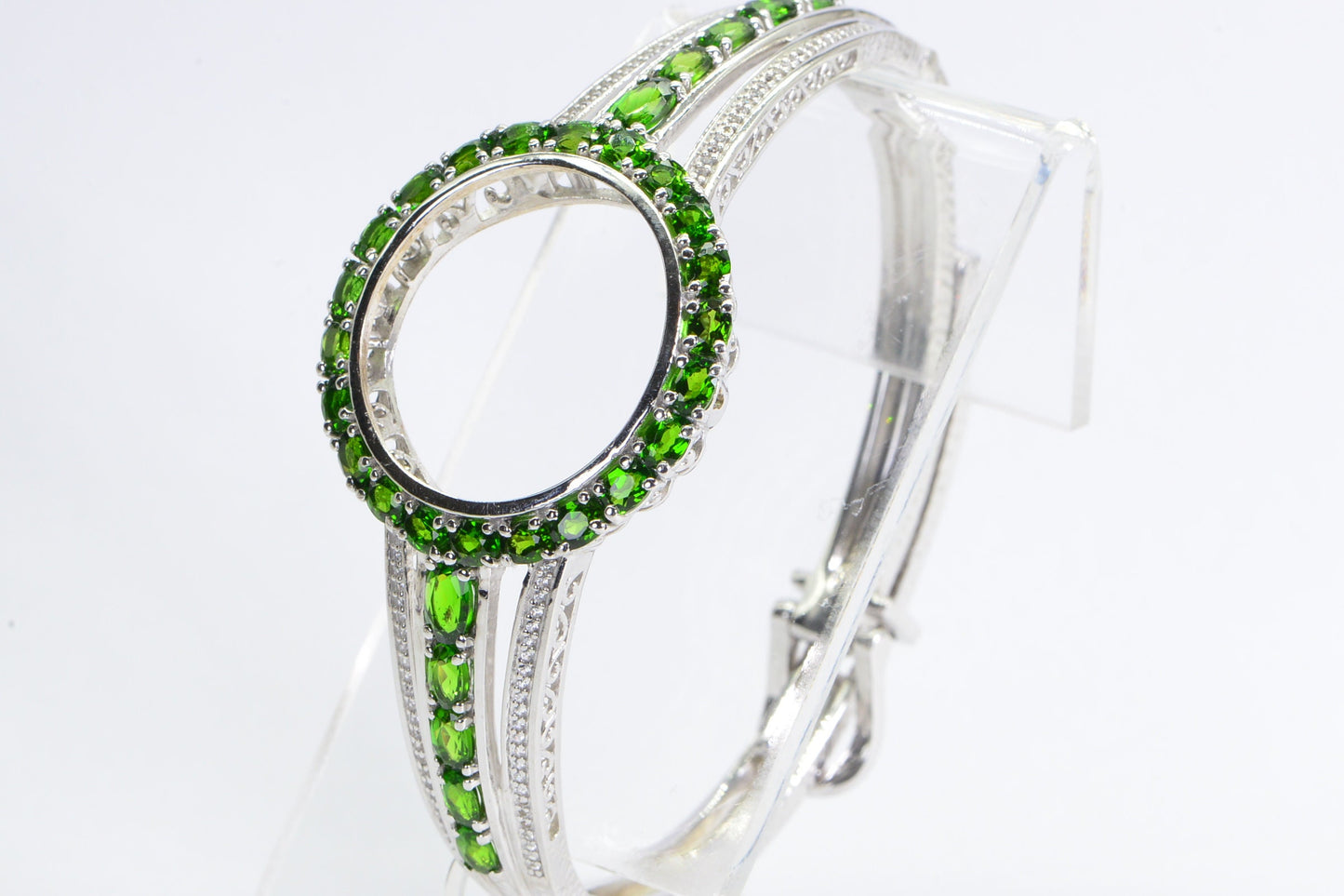 Vintage Chrome Diopside Bangle Bracelet: Sterling Silver Watch Style Cuff