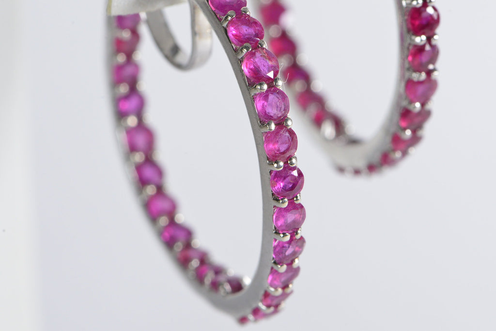 Ruby Hoop Earrings: Sterling Silver Raspberry Red July Birthstone