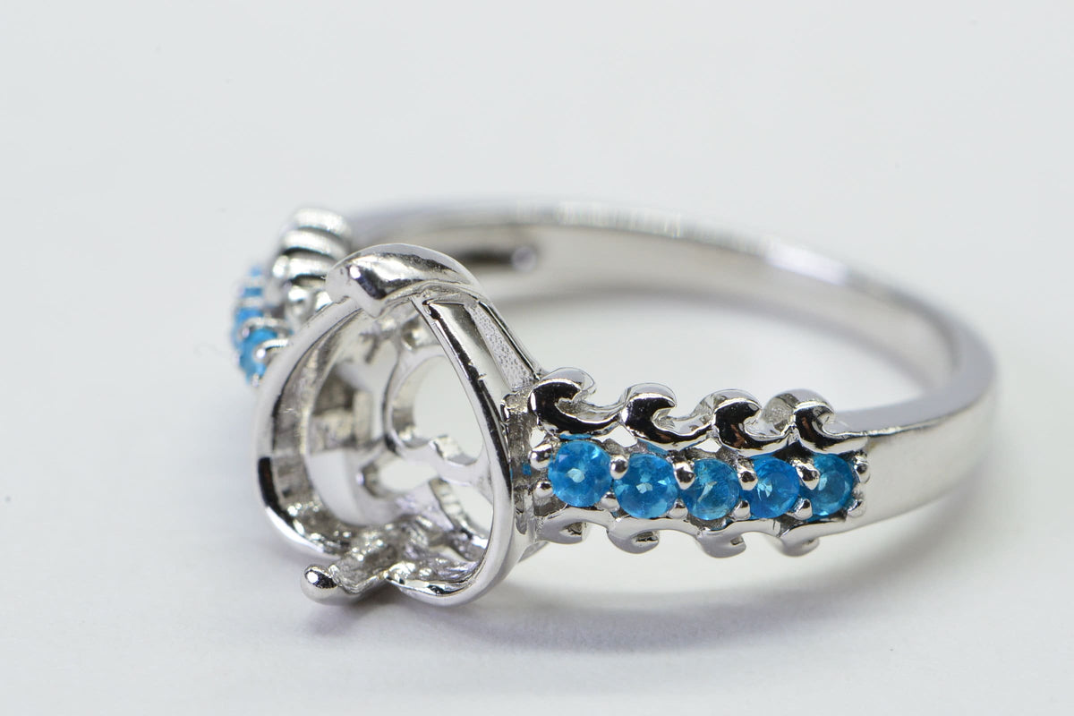 Sterling Silver Heart Ring Blank: 10mm Prong Setting, Size 8