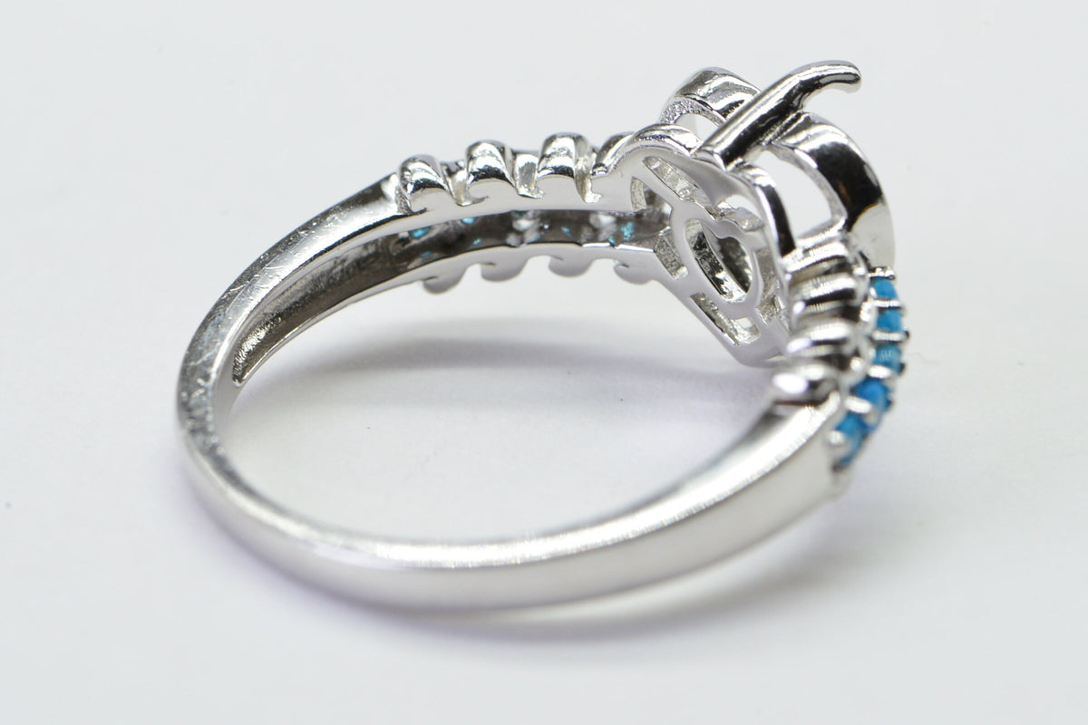 Sterling Silver Heart Ring Blank: 10mm Prong Setting, Size 8