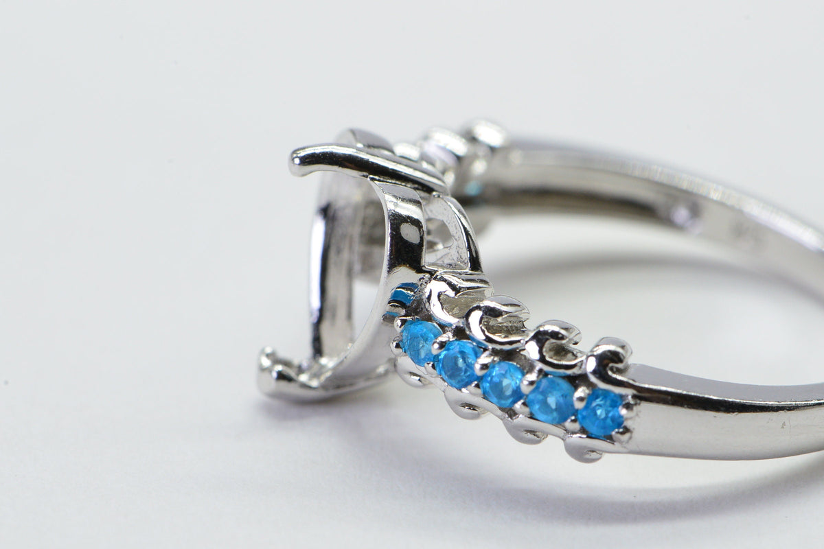 Sterling Silver Heart Ring Blank: 10mm Prong Setting, Size 8