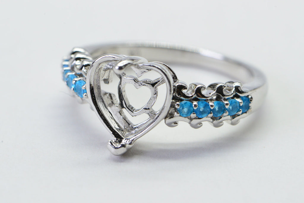 Sterling Silver Heart Ring Blank: 10mm Prong Setting, Size 8
