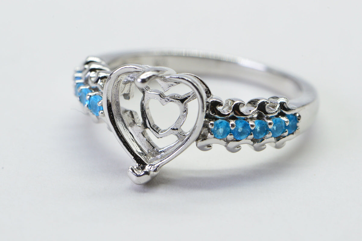 Sterling Silver Heart Ring Blank: 10mm Prong Setting, Size 8