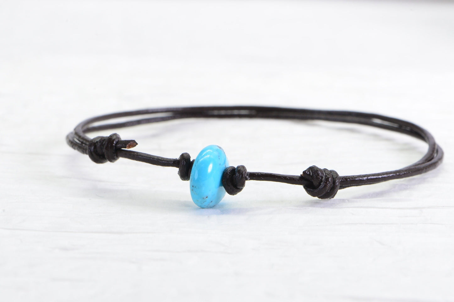 Raw Sleeping Beauty Turquoise Anklet: Brown Leather Adjustable Bracelet