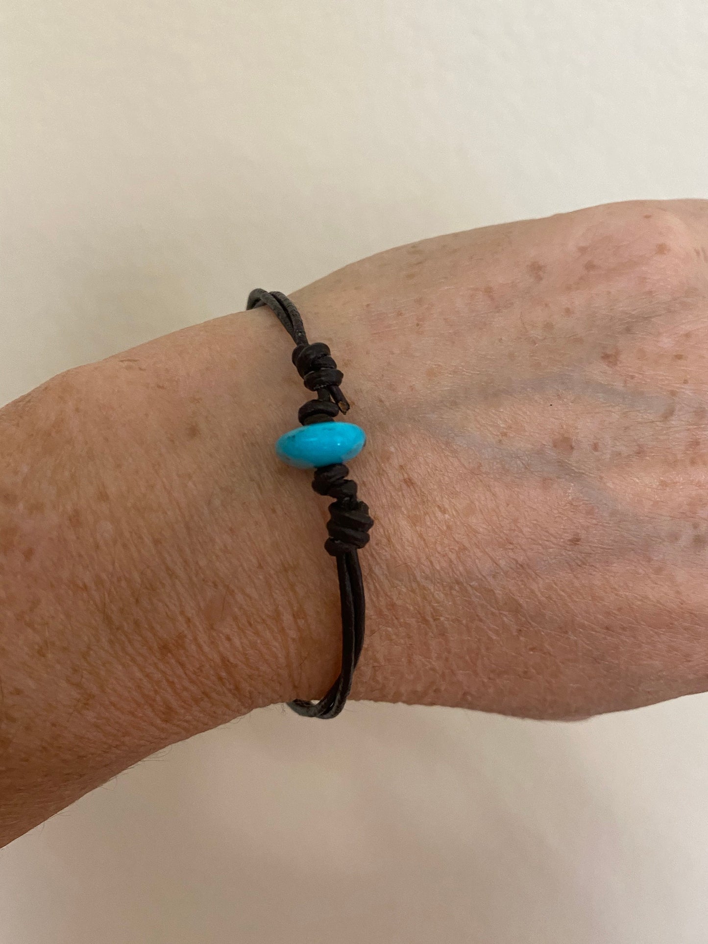 Raw Sleeping Beauty Turquoise Anklet: Brown Leather Adjustable Bracelet