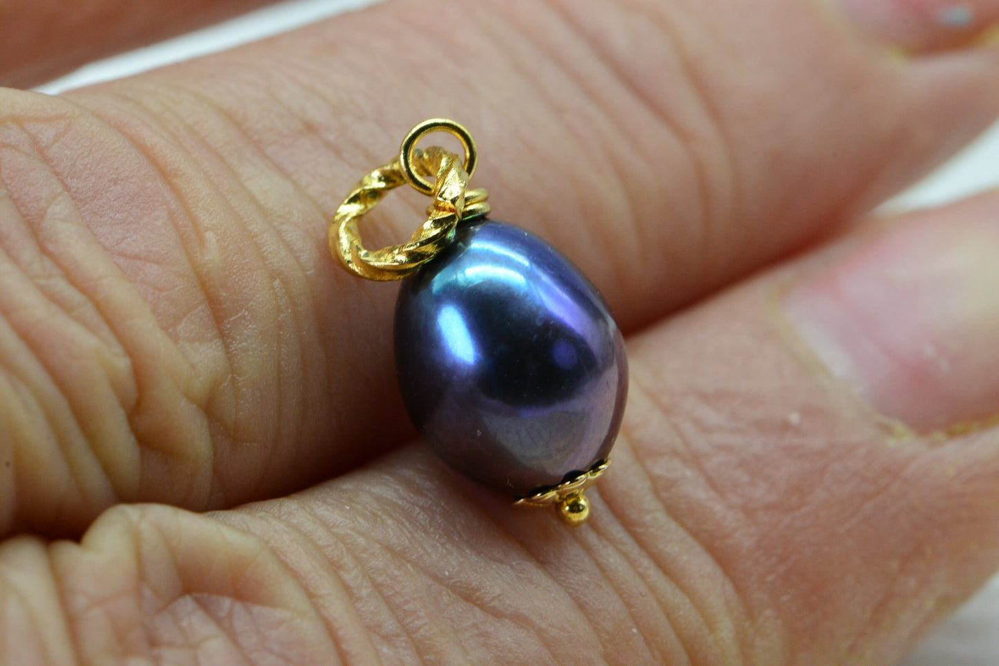 Black Baroque Pearl Pendant: 14K Gold Filled Wire Wrapped Drop