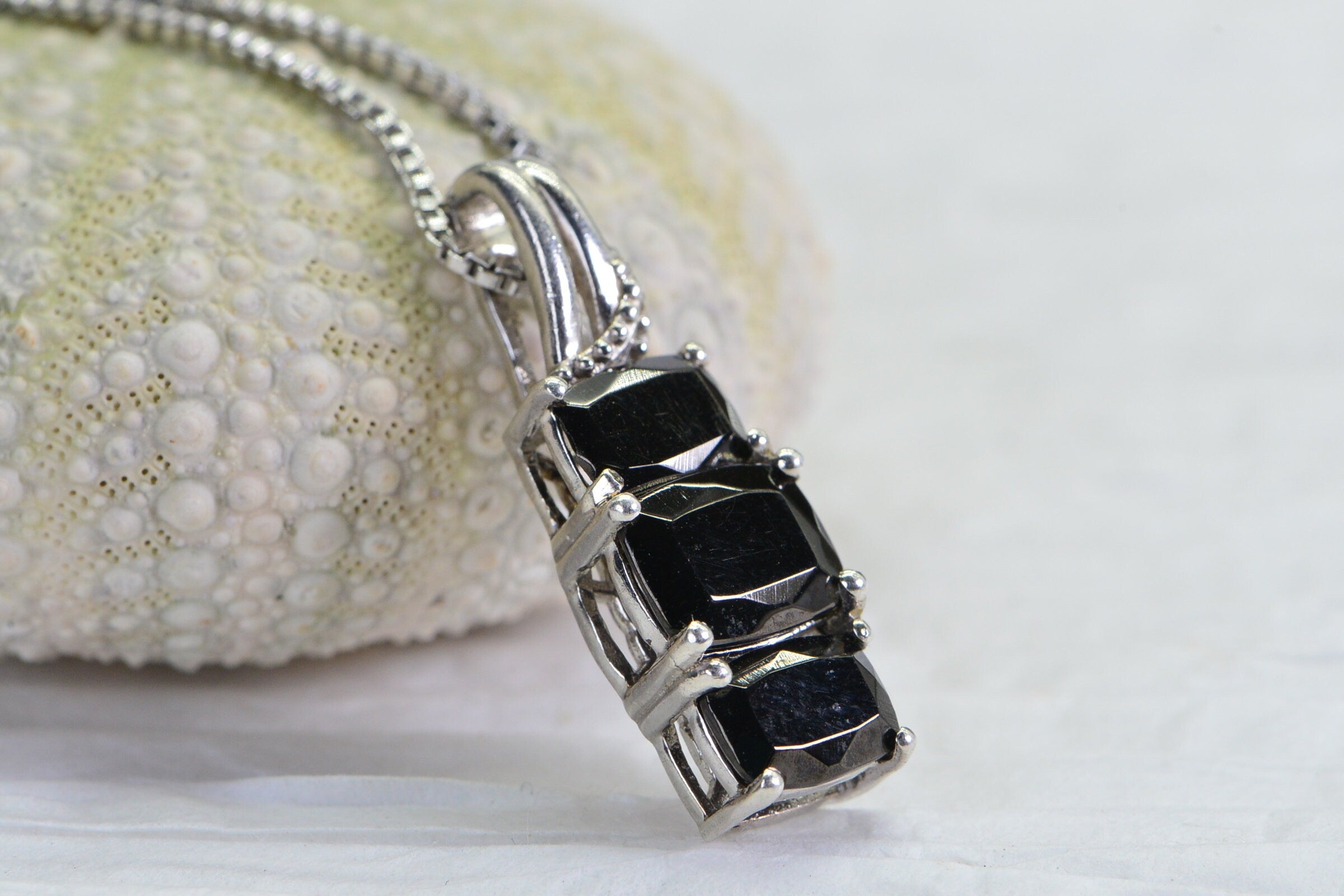 Emerald Cut Black Onyx Sterling Silver Pendant - Birthstone Jewelry