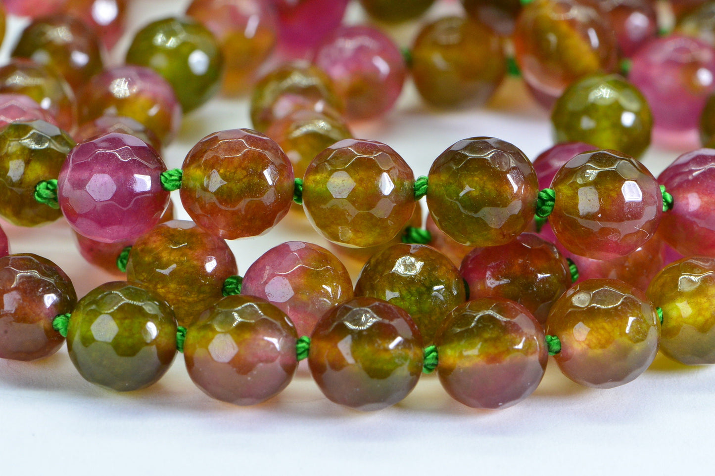 Watermelon Tourmaline 108 Bead Mala Necklace: Knotted Gemstone Yaga Gift