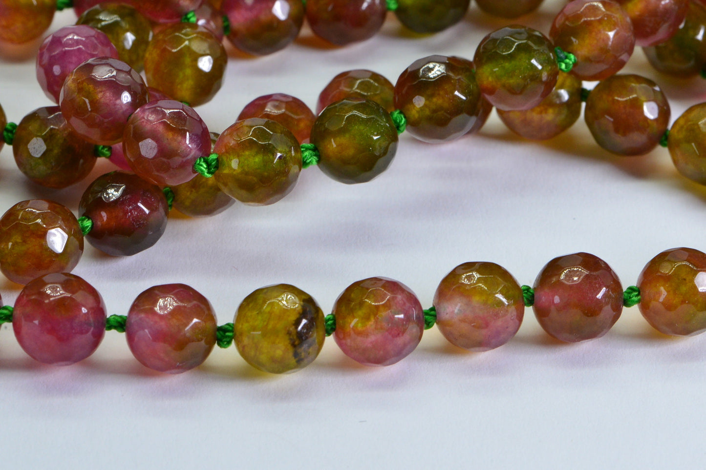 Watermelon Tourmaline 108 Bead Mala Necklace: Knotted Gemstone Yaga Gift