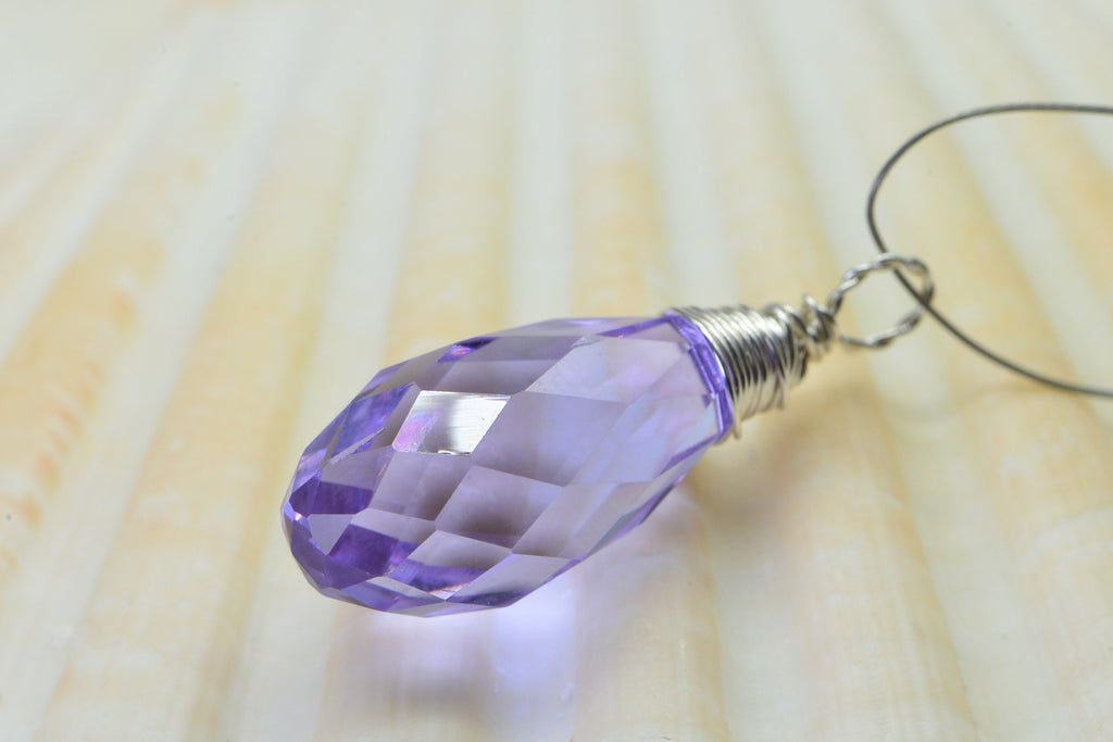 Lavender Large Briolette Wire Wrapped Silver Purple Crystal Teardrop Add Charm Light Amethyst