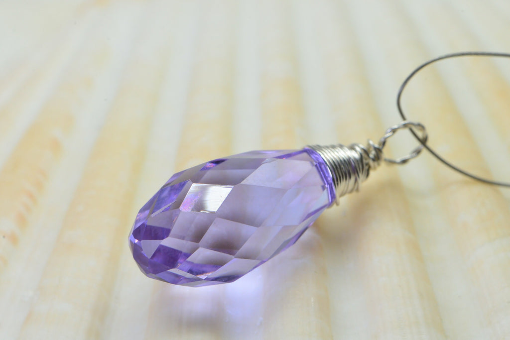 Lavender Large Briolette Wire Wrapped Silver Purple Crystal Teardrop Add Charm Light Amethyst