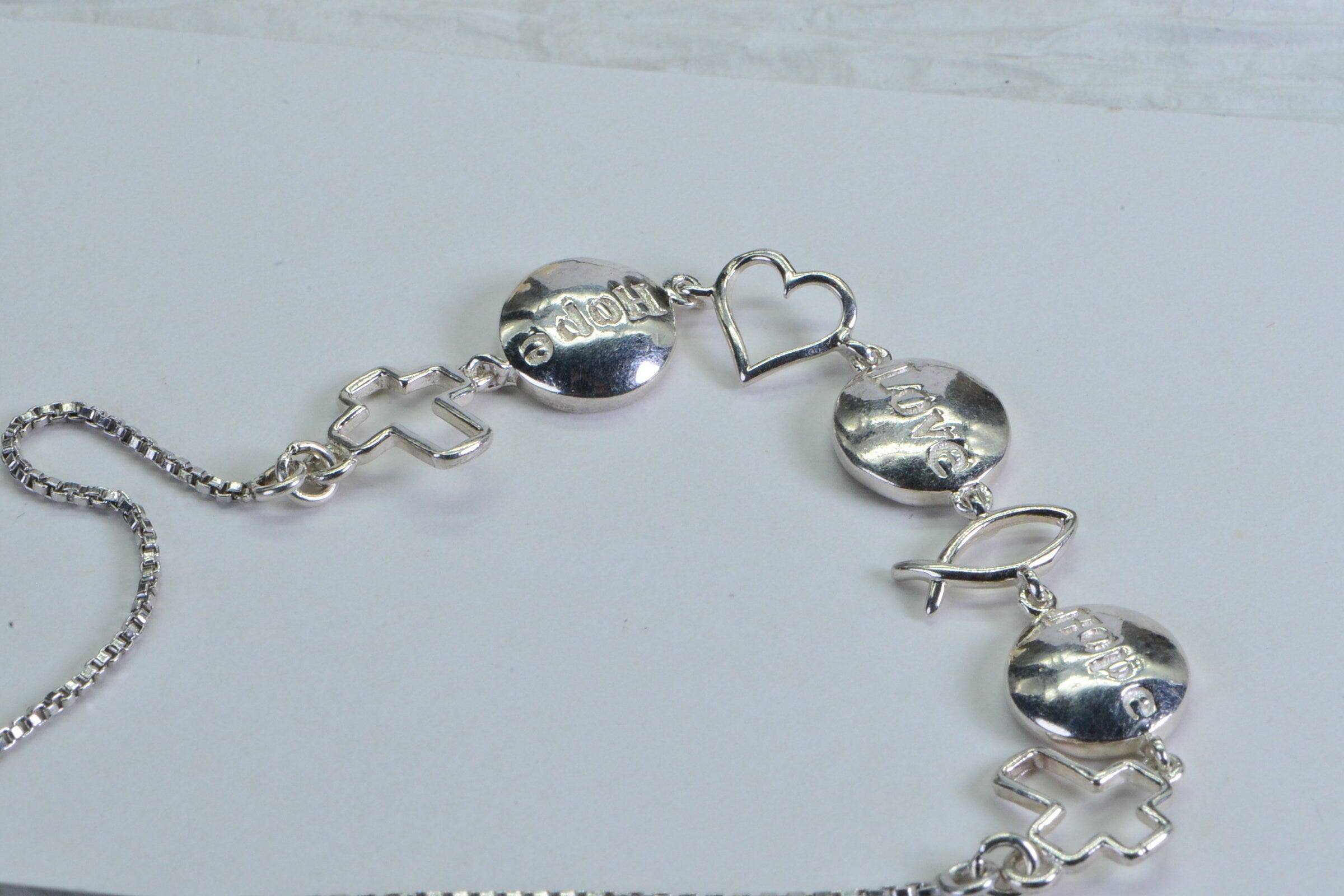 Sterling Silver Cross Bracelet: Hope Love Message Bolo Bracelet